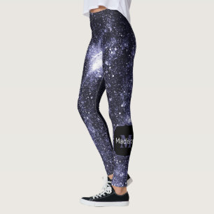 Violet purple peri black abstract galaxy Monogram Leggings