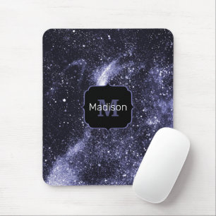 Violet purple peri black abstract galaxy Monogram Mouse Mat