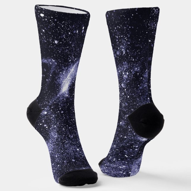 Violet purple peri black abstract galaxy socks (Angled)