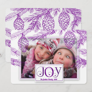 Violet Purple Pines Christmas Joy Photo Holiday Card