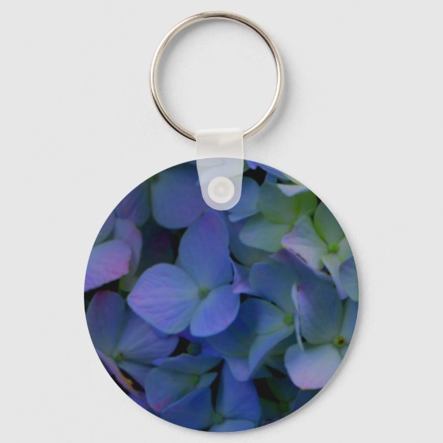 Violet purple pink blue hydrangeas flower floral key ring (Front)