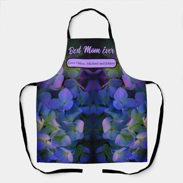Violet purple pink blue hydrangeas flower, Mum Apron (Front)