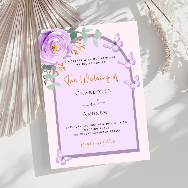 Violet purple pink floral greenery arch wedding invitation (Creator Uploaded)