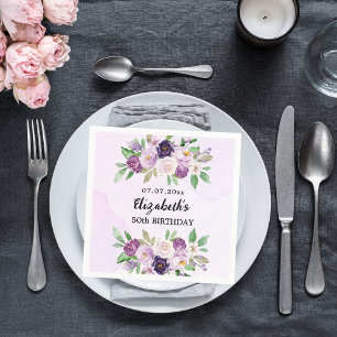 Violet purple pink florals birthday napkin