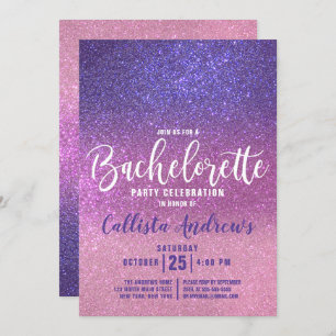 Violet Purple Pink Triple Glitter Bachelorette Invitation