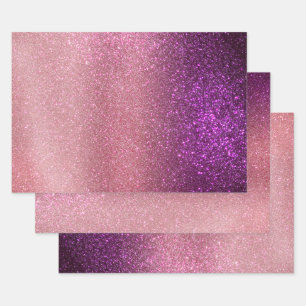 Violet Purple Pink Triple Glitter Ombre Gradient Wrapping Paper Sheet