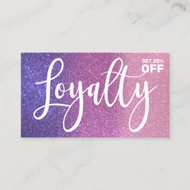 Violet Purple Pink Triple Glitter Ombre Typography Loyalty Card (Front)