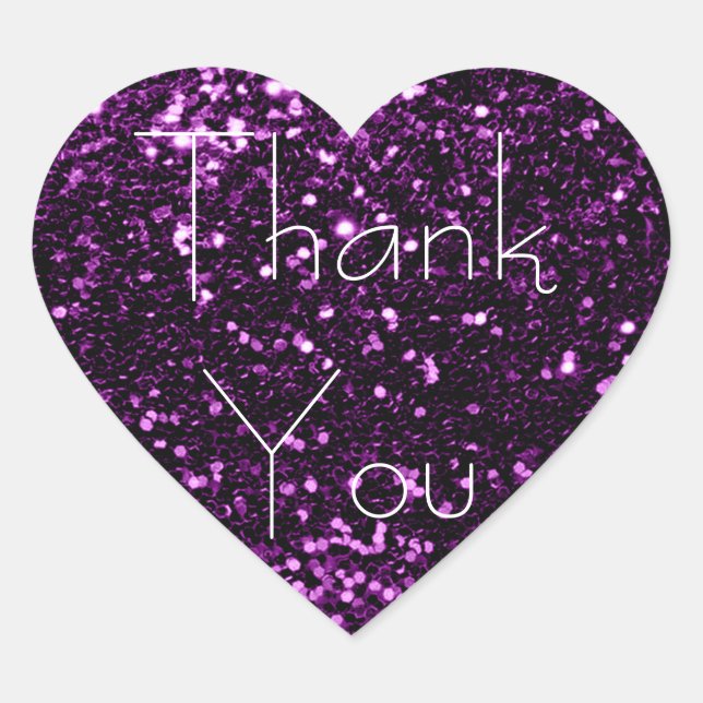 Violet Purple Plum Glitter Glam Thank You Spark Heart Sticker (Front)