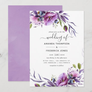 Violet Purple Poppy Floral Wedding Invitation