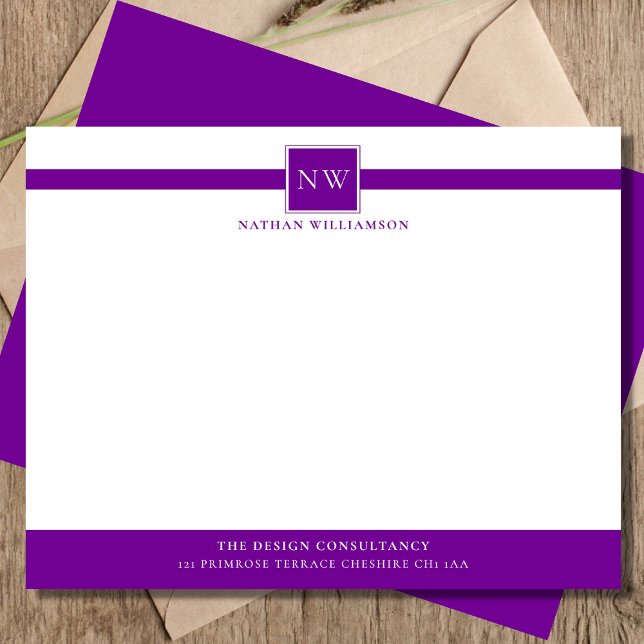Violet Purple Professional Monogram Business Card (Creator Uploaded)