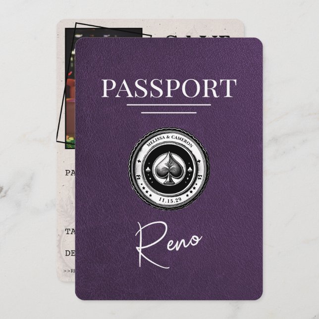Violet Purple Reno Passport Save The Date (Front/Back)