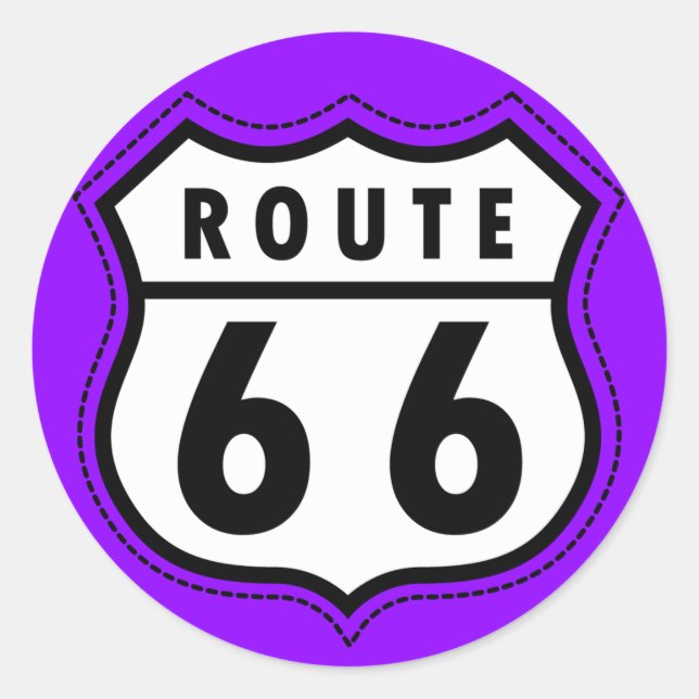 Violet Purple Route 66 Road Sign Classic Round Sticker (Front)