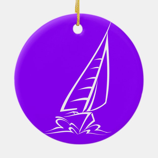 Violet Purple Sailing Ceramic Tree Decoration (Back)