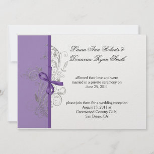 Violet Purple Silver Swirls White Post Wedding Invitation