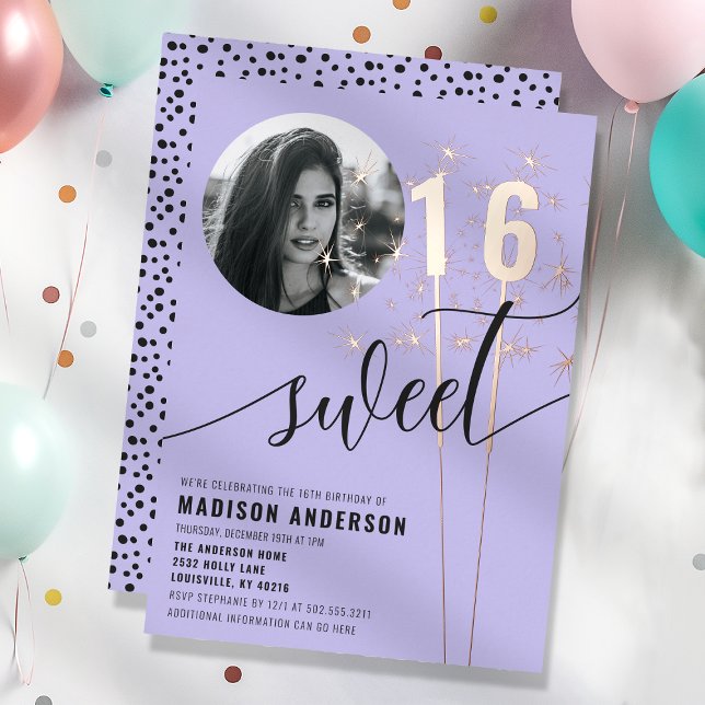 Violet Purple Sparkler Sweet 16 Birthday Photo (Creator Uploaded)