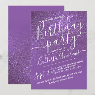 Violet Purple Sparkly Glitter Ombre Birthday Invitation