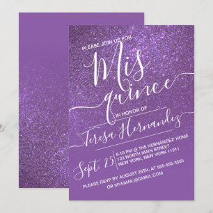 Violet Purple Sparkly Glitter Ombre Quinceañera Invitation