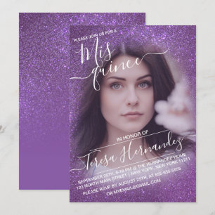 Violet Purple Sparkly Glitter Photo Quinceañera Invitation