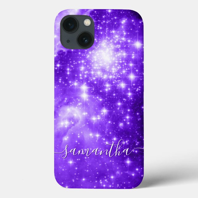 Violet Purple Sparkly Stars Celestial Photo Case-Mate iPhone Case (Back)