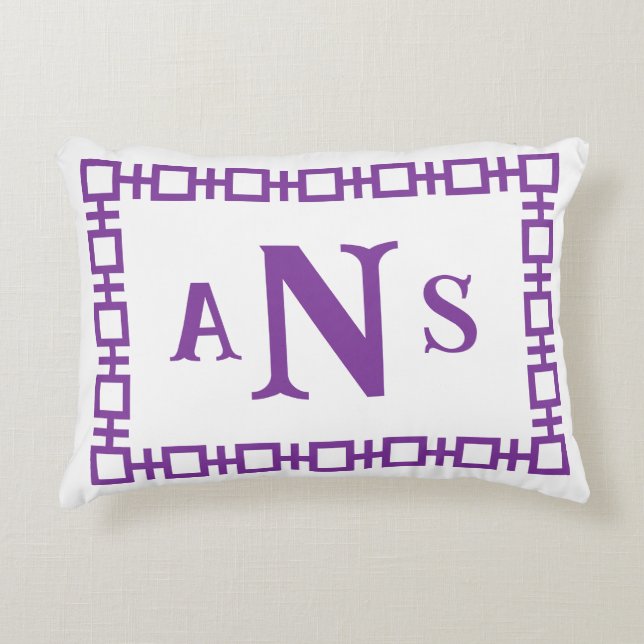 Violet Purple Square Greek Key Monogram Decorative Cushion (Front)