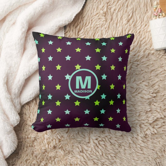 Violet Purple Starry Sky with Name and Monogram Cushion (Blanket)