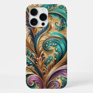 Violet Purple Teal Blue Gold Paisley Art Pattern iPhone 16 Pro Max Case
