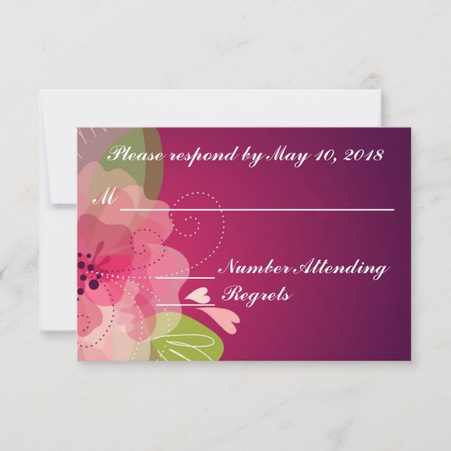 Violet Purple Transparent Floral Wedding RSVP Card (Front)