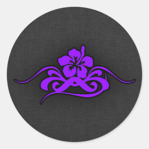 Violet Purple Tribal Hibiscus Classic Round Sticker