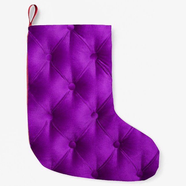 Violet purple velvet capitone textile background,  small christmas stocking (Front)