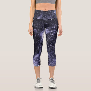 Violet purple very peri black abstract galaxy capri leggings