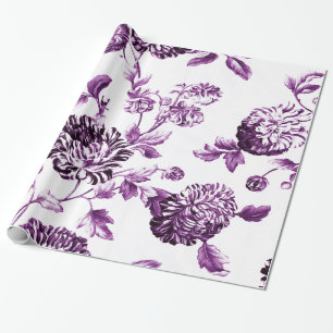 Violet Purple Vintage Botanical Floral Toile Wrapping Paper