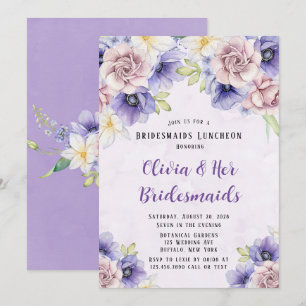 Violet Purple Watercolor Floral Bridesmaids Lunch Invitation