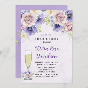 Violet Purple Watercolor Florals Brunch & Bubbly Invitation