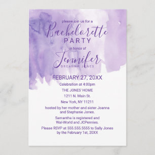 Violet Purple Watercolor Splash Bachelorette Party Invitation