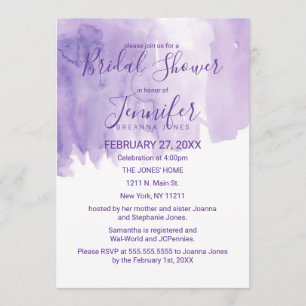 Violet Purple Watercolor Splash Bridal Shower Invitation
