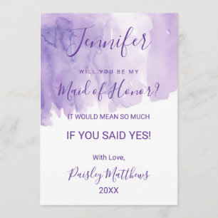 Violet Purple Watercolor Splash Maid of Honour Invitation