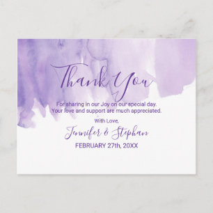 Violet Purple Watercolor Splash Thank You Postcard