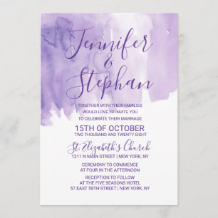 Violet Purple Watercolor Splash Wedding Invitation
