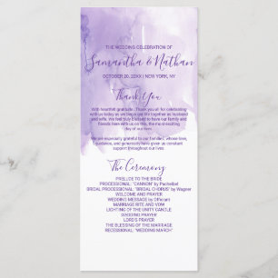 Violet Purple Watercolor Splash Wedding Programs Programme