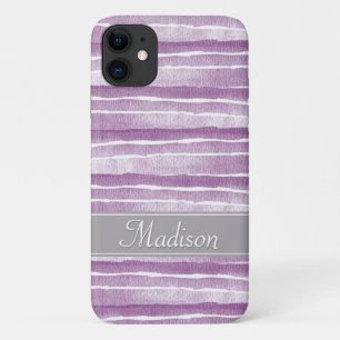 Violet Purple Watercolor Stripes Pattern iPhone 11 Case