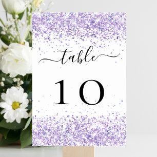Violet purple white glitter sparkles glamorous table number
