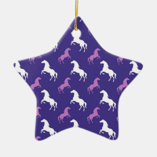 Violet Purple & White Horse; Equestrian Ceramic Tree Decoration
