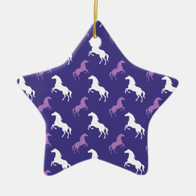 Violet Purple & White Horse; Equestrian Ceramic Tree Decoration (Front)