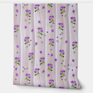Violet Purplish-Roses on Magenta-Pink Silk Wallpaper