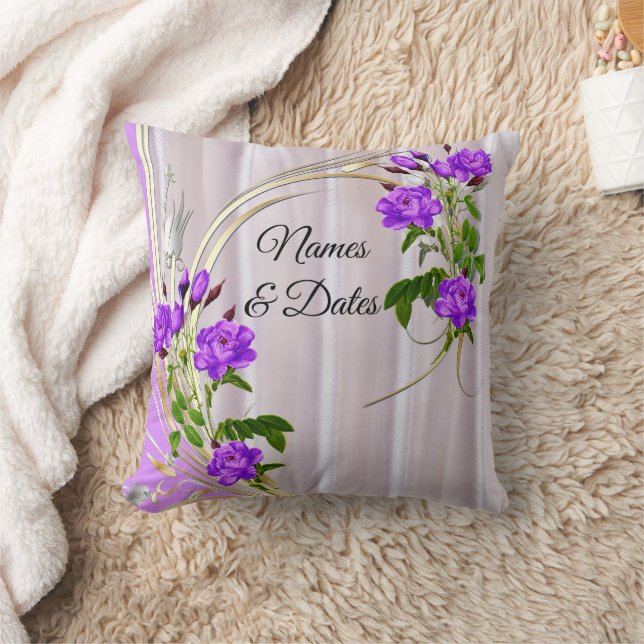 Violet Purplish-Watercolour Roses on Pink Silk  Cushion (Blanket)