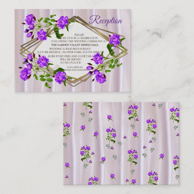 Violet Purplish-Watercolour Roses on Pink Silk  Enclosure Card (Front/Back)