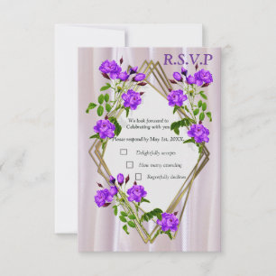 Violet Purplish-Watercolour Roses on Pink Silk  RSVP Card