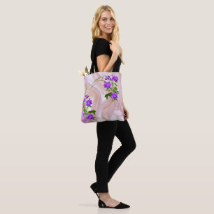 Violet Purplish-Watercolour Roses on Pink Silk  Tote Bag