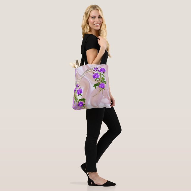 Violet Purplish-Watercolour Roses on Pink Silk  Tote Bag (On Model)