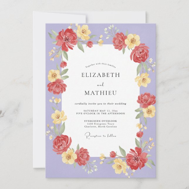 Violet Red Petal Wedding Invitation (Front)